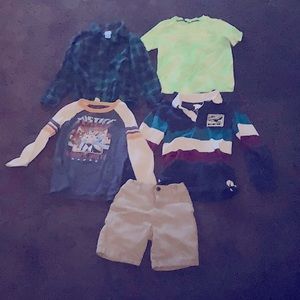 Boys combo; 4 shirts, 1 pair shorts